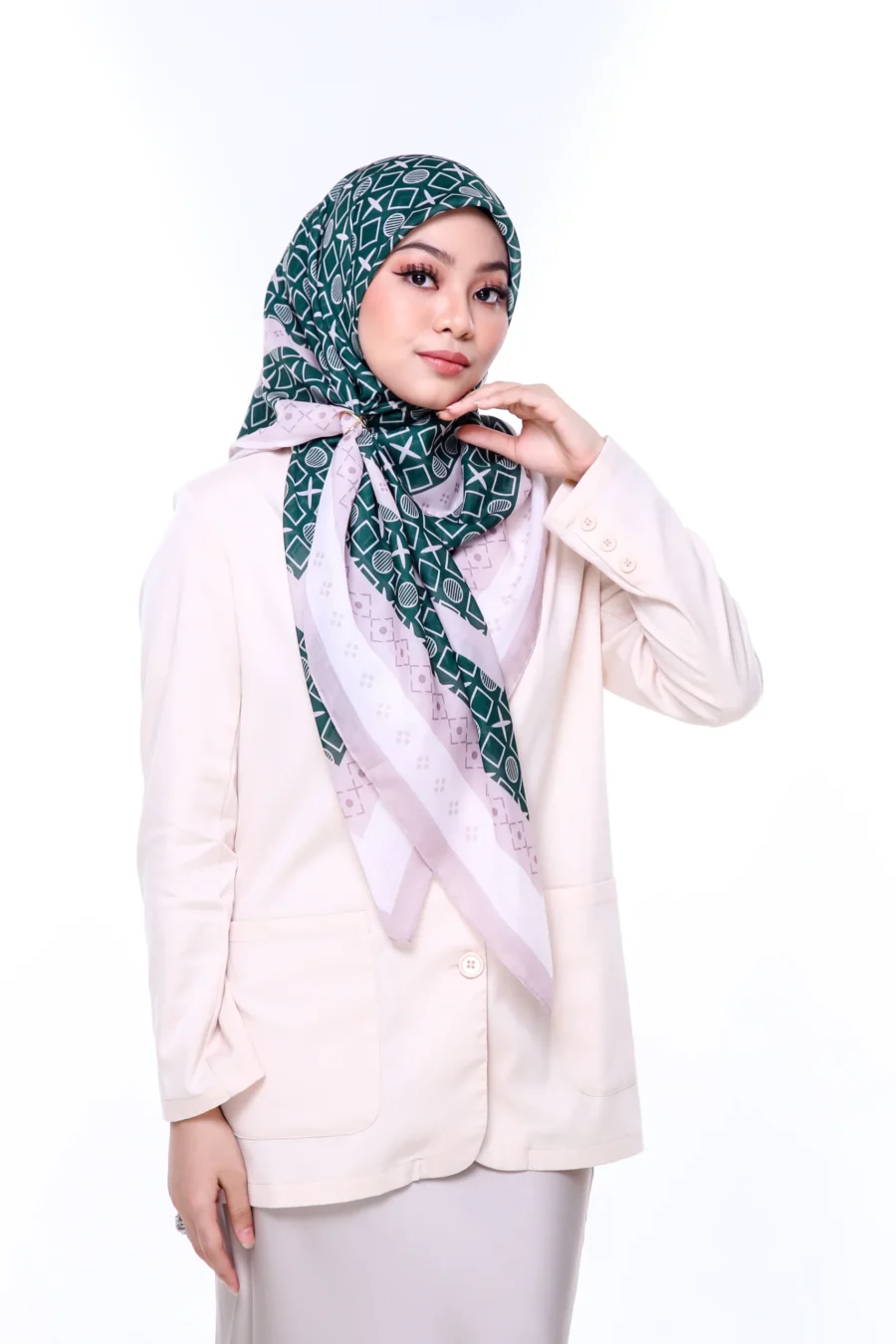 Tudung Bawal Opal 45" | Fresh Green Cotton Hijab - Image 5