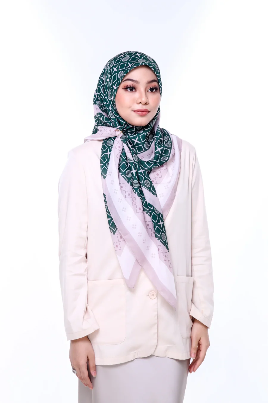 Tudung Bawal Opal 45" | Fresh Green Cotton Hijab - Image 3