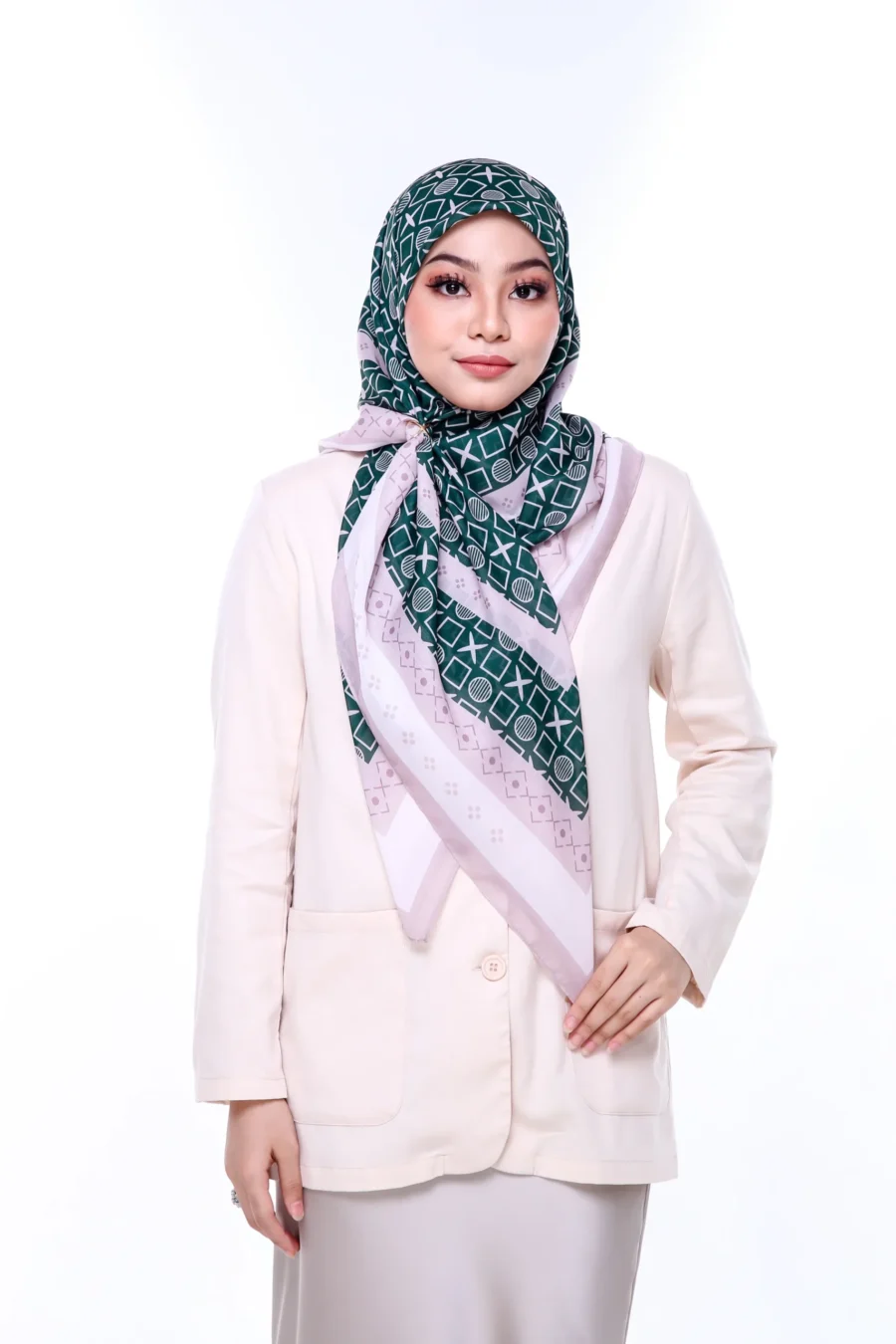 Tudung Bawal Opal 45" | Fresh Green Cotton Hijab - Image 4