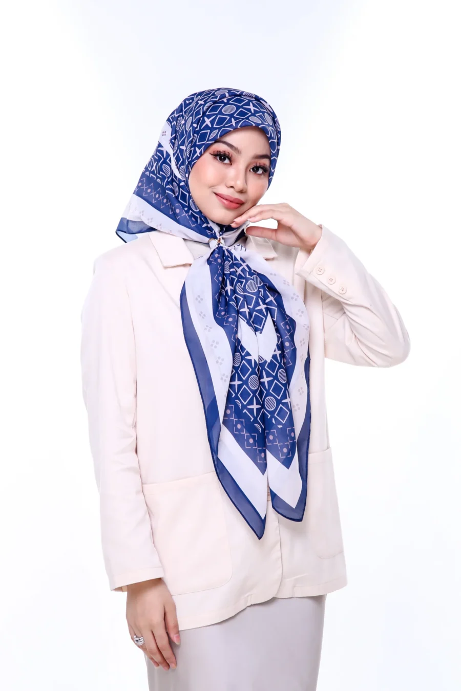 Tudung Bawal Celeste 45" | Royal Blue Cotton Hijab - Image 4