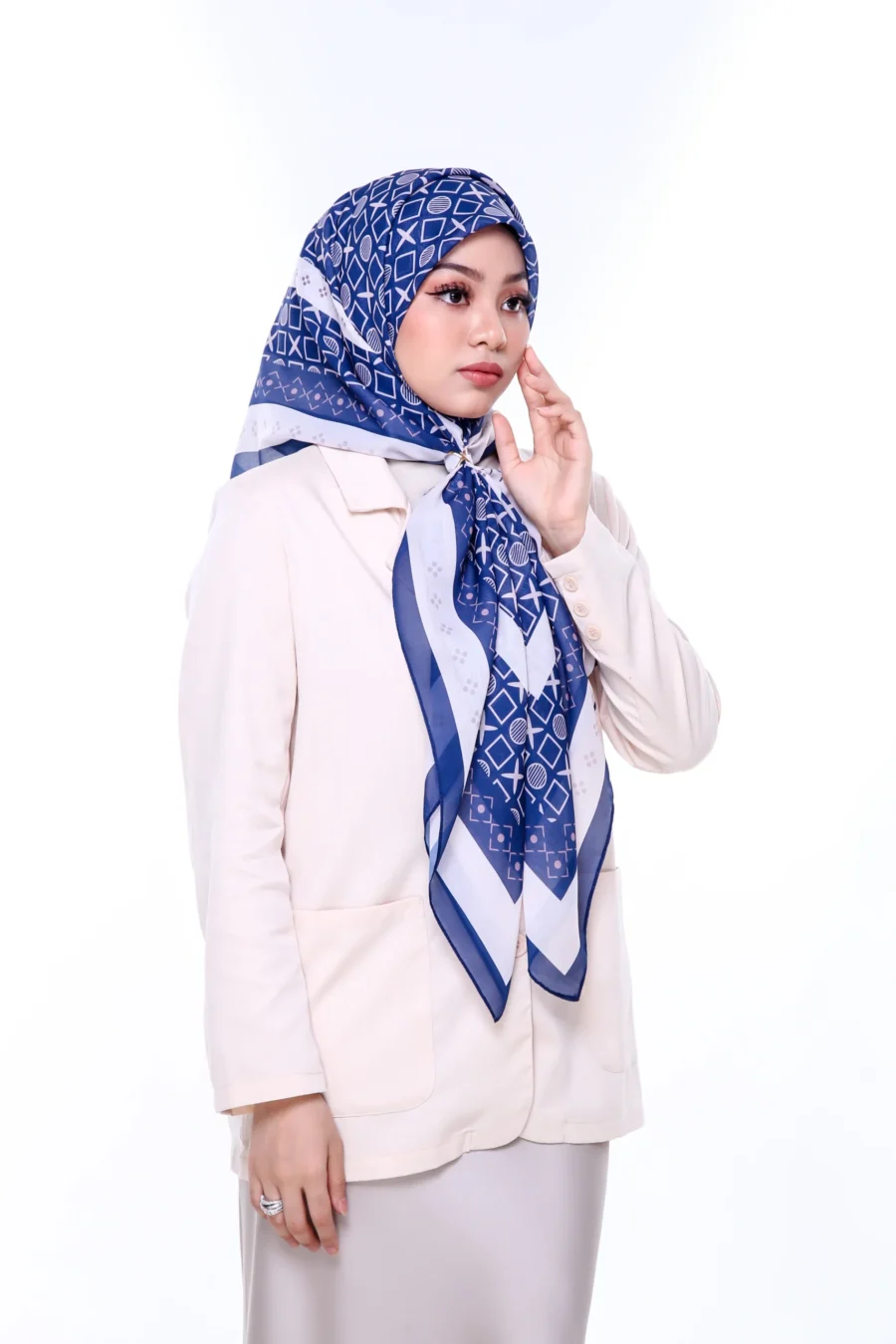 Tudung Bawal Celeste 45" | Royal Blue Cotton Hijab - Image 2