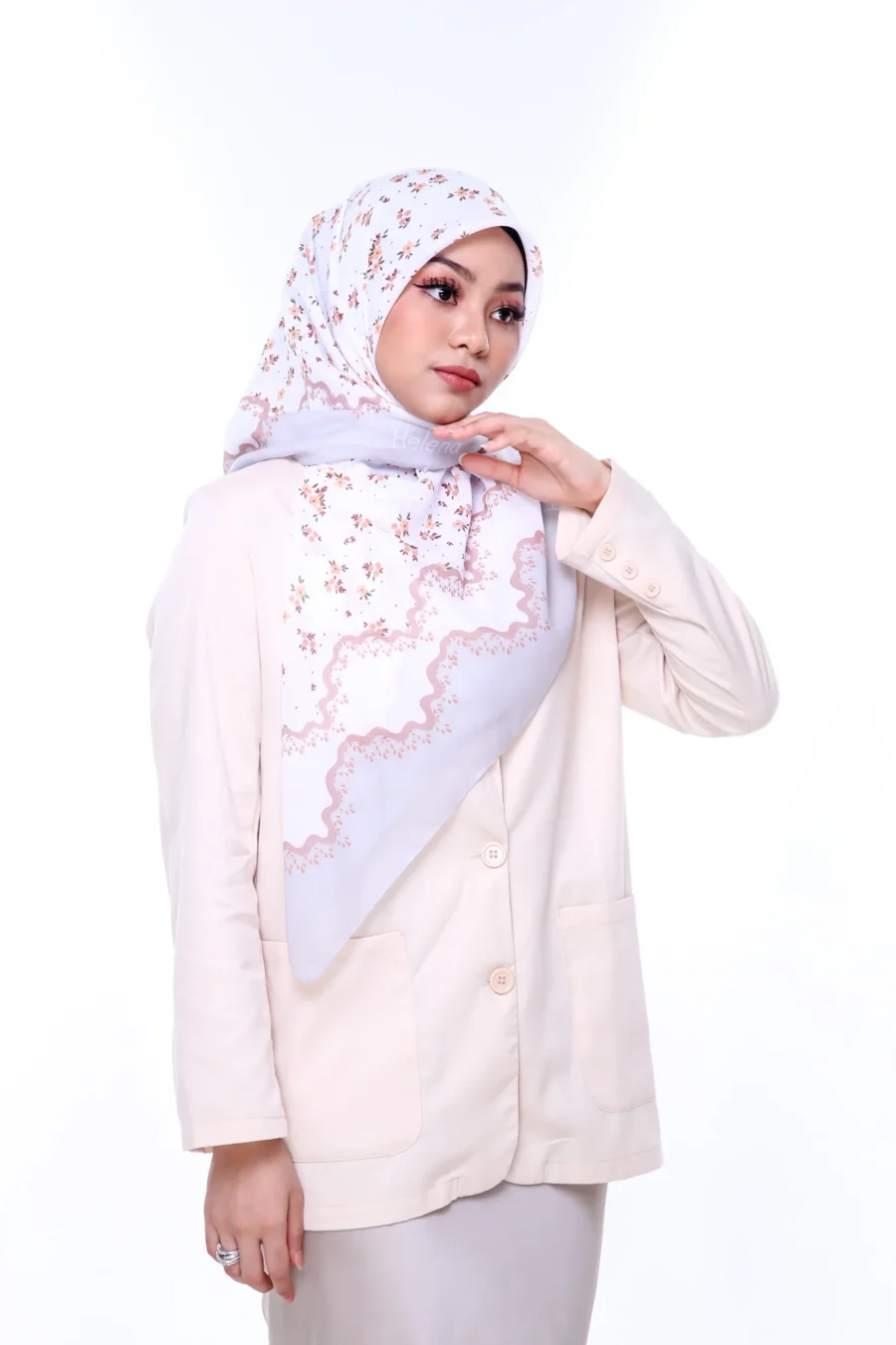 Tudung Bawal Aura 45" | Pure White Cotton Bawal - Image 5